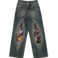 Retro Floral Design Denim Pants ART0001