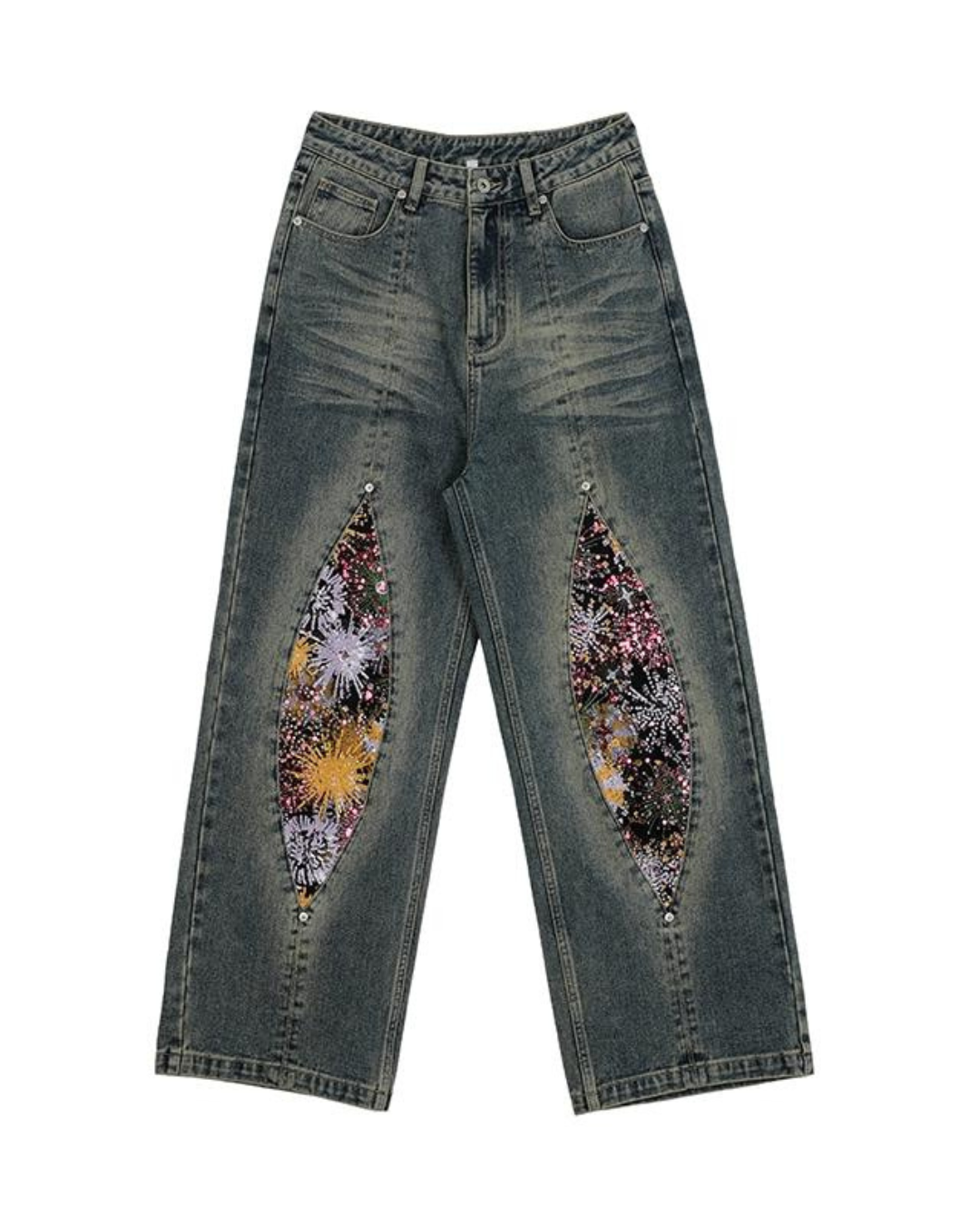 Retro Floral Design Denim Pants ART0001