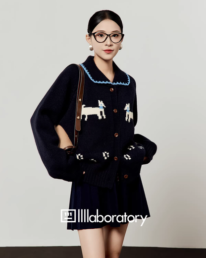 Puppy Jacquard Knit Cardigan/Mini Skirt LLA0608