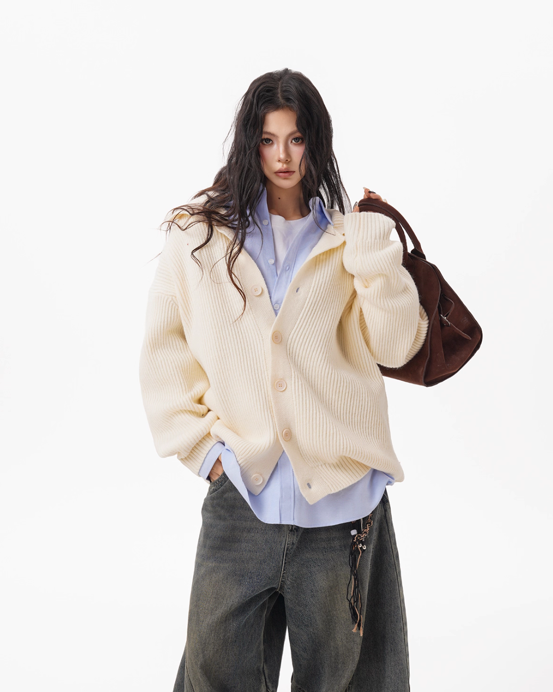 Stand Collar Knit Cardigan BWA0004