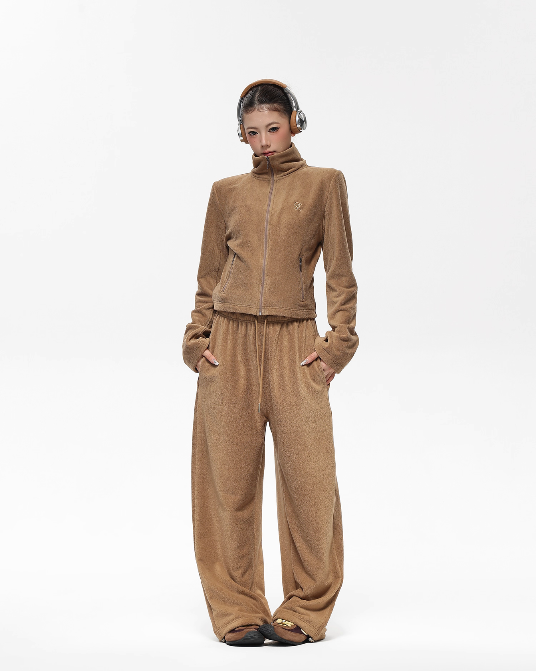 Retro Stand Collar Short Jacket / Sweatpants ACS0302