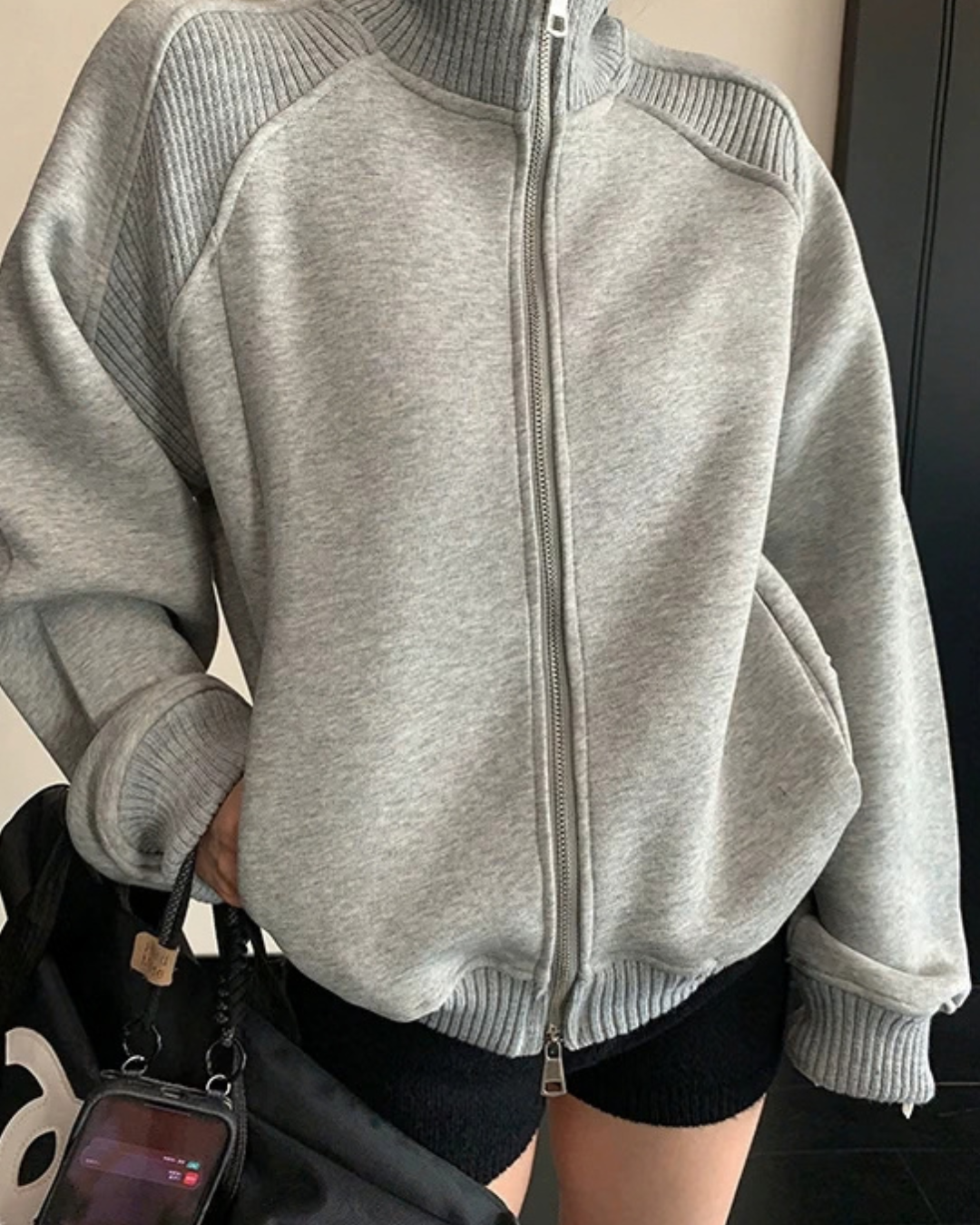Rib-Knit Switch Zip-Up Blouson YLS1056
