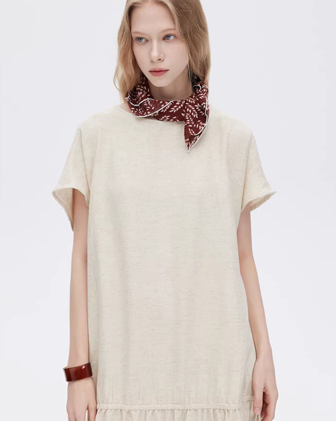 Cotton Linen Gathered Long Dress SHN0040