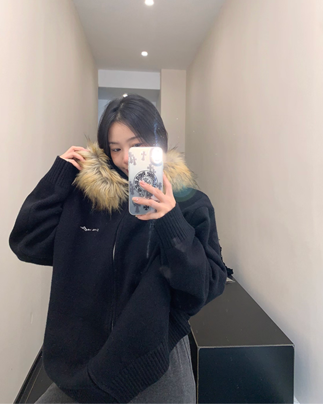 Fur Hood Knit Hoodie YLS0979