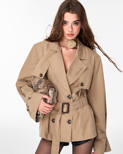 Double Breasted Mid Length Trench Coat HID0001