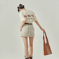 White Short Sleeve T-Shirt / Cream Denim Skirt LLA0030