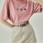 Floral Embroidery Pink T-Shirt LLA0066