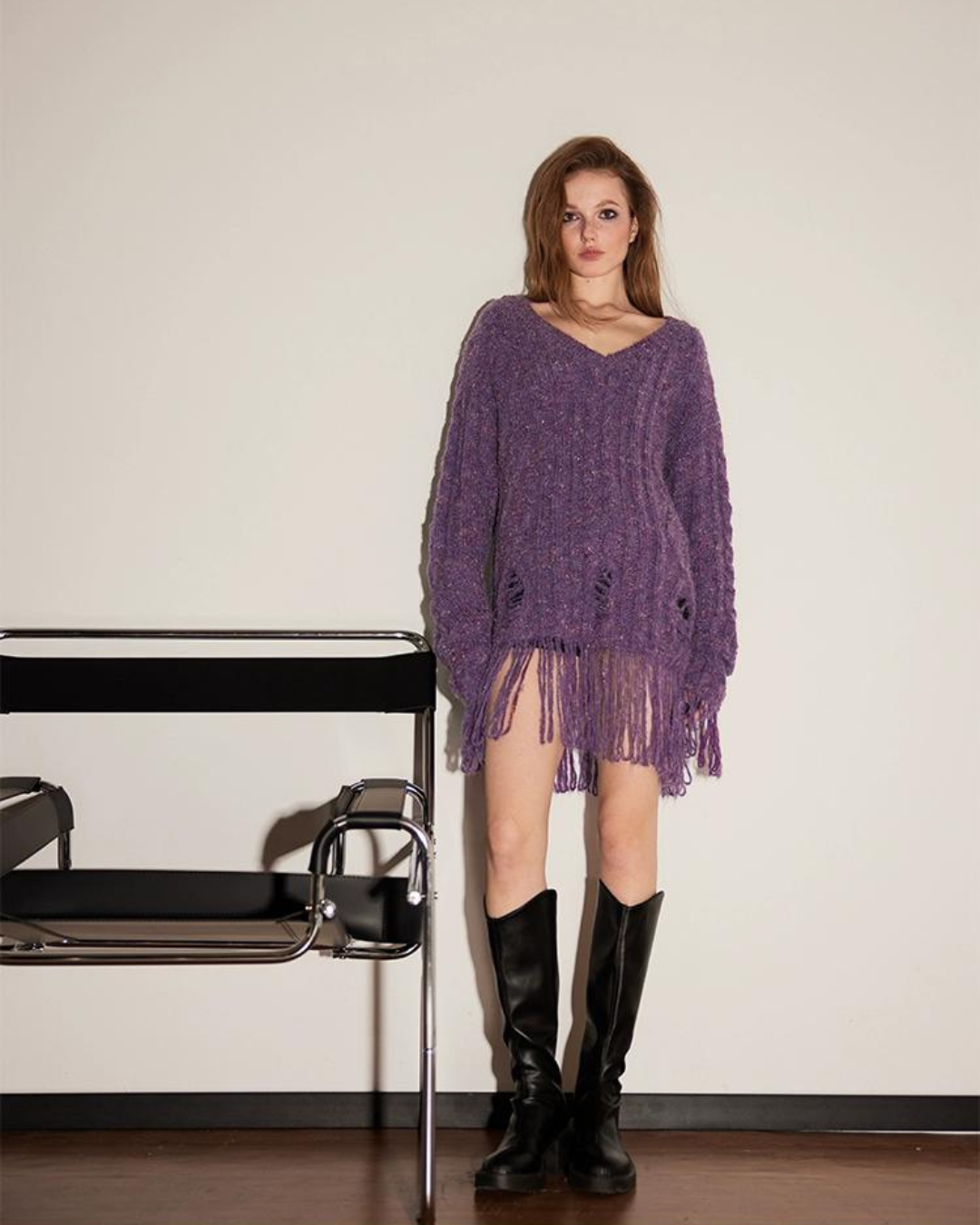 Off The Shoulder Knit With Muffler keb0001