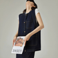 Collarless Denim Vest / Denim Wide Pants FER0144