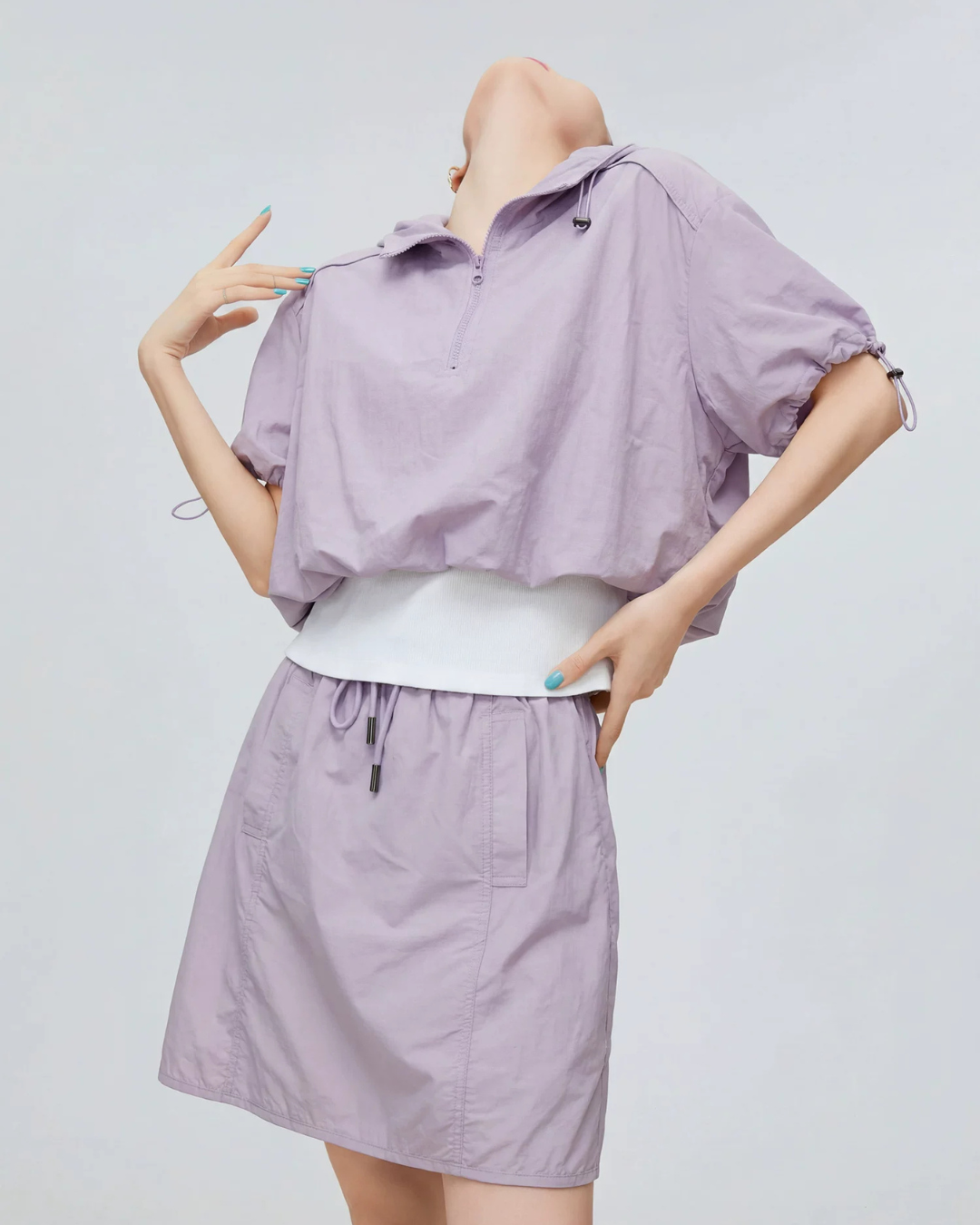 Nylon Hooded Tops / Mini Skirt FER0330