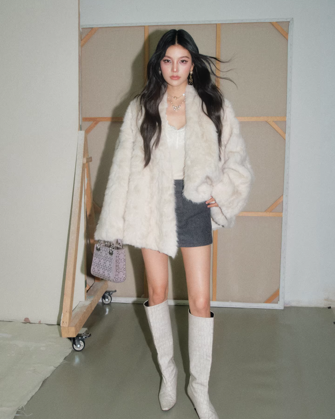 Collarless Fur Coat/Mini Skirt OLD0003