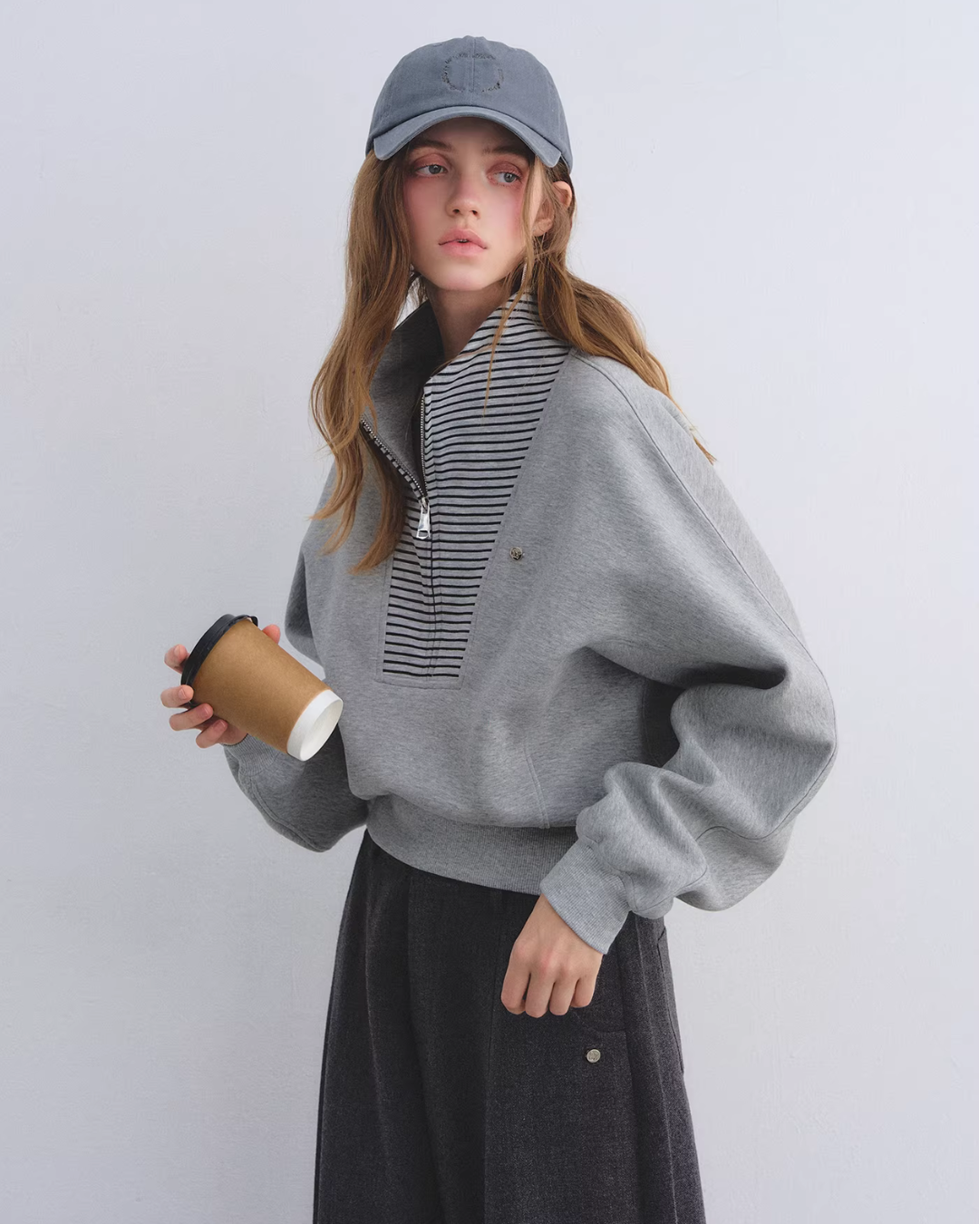 Striped Half-Zip Pullover Hoodie ASG0081