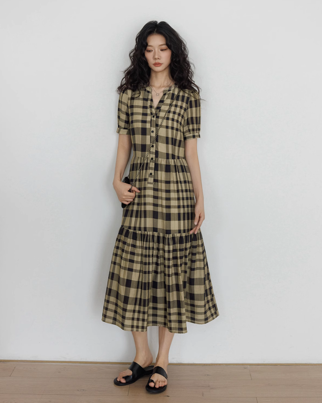 Tiered Check Shirt Dress VAS0056