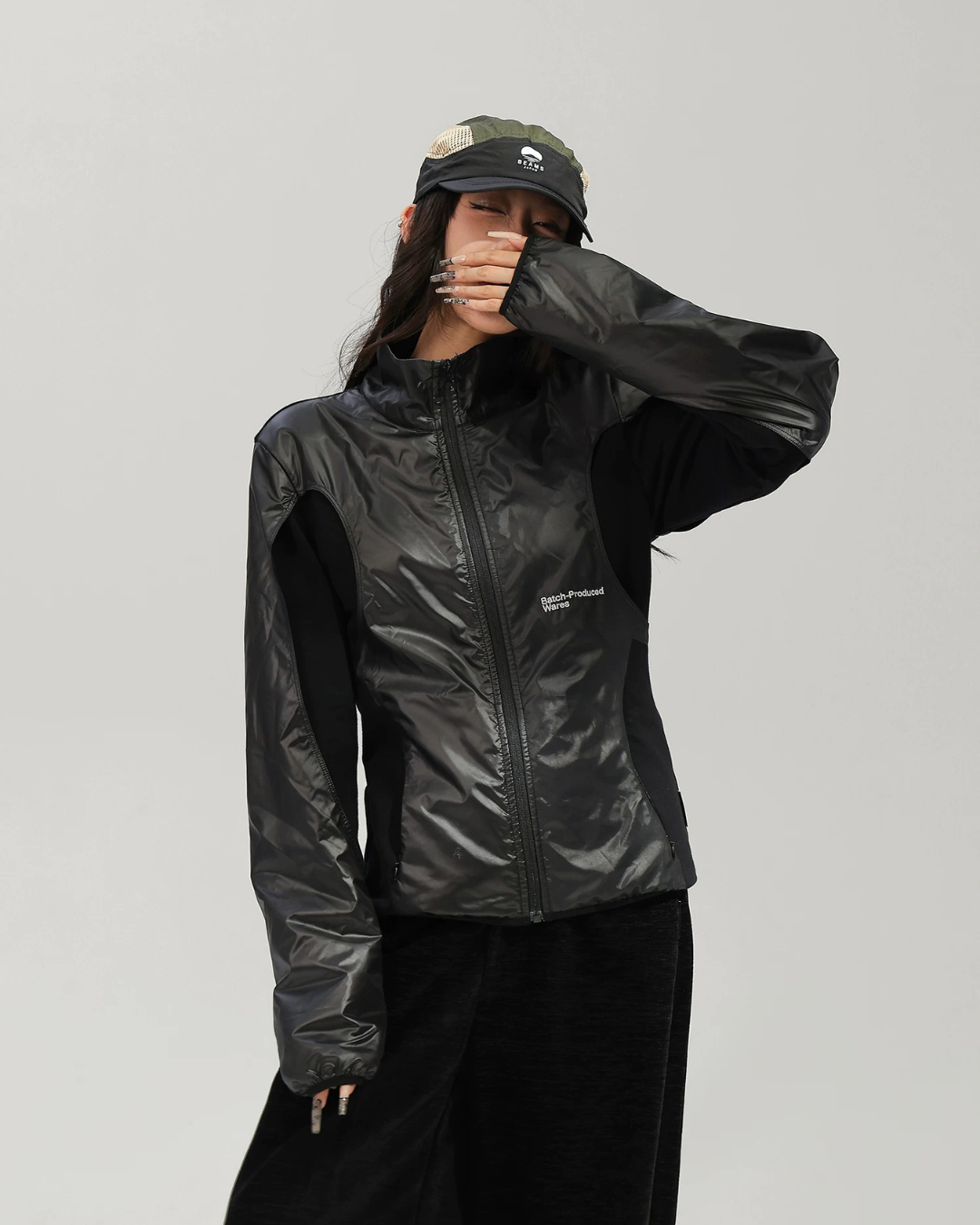 Mixed Material Zip-Up Tech Jacket ACS0386