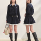 Plaid Lapel Black Dress ASG0067