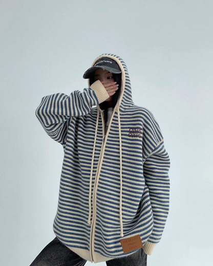 Stripe Relaxed Knit Hoodie YLS0999