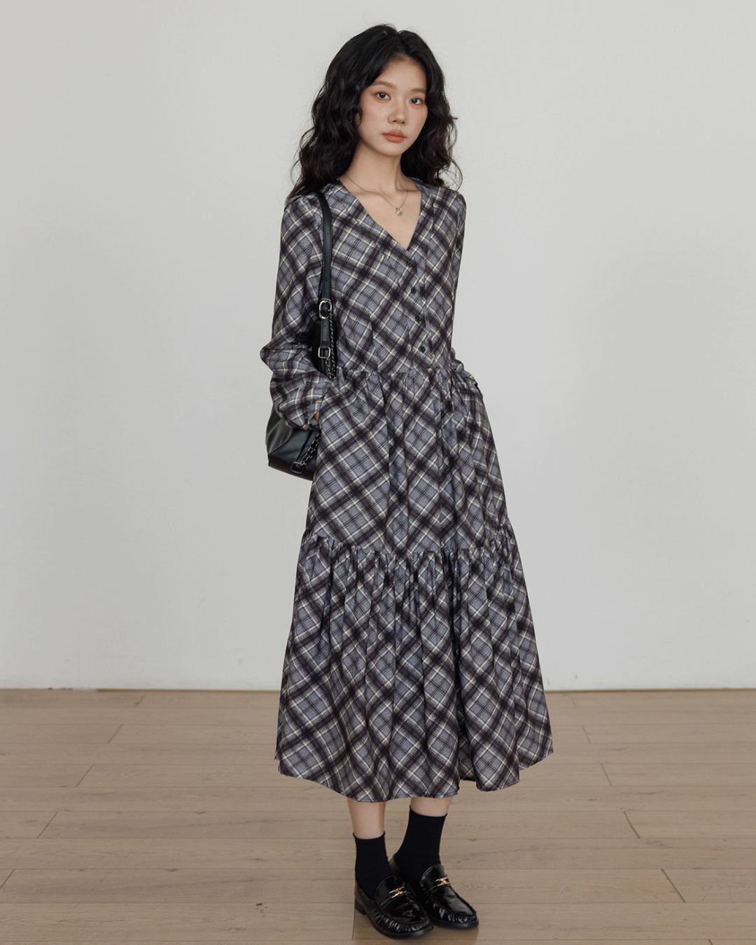 V-Neck Paid Long Dress VAS0161