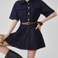 Ruffle Polo Collar Denim Dress FER0105