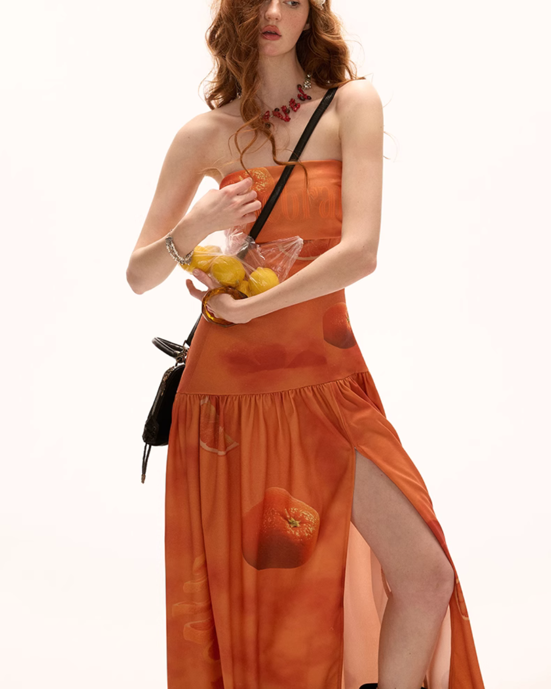 asymmetrical orange dress Orange midi Contemporary Dress 40300