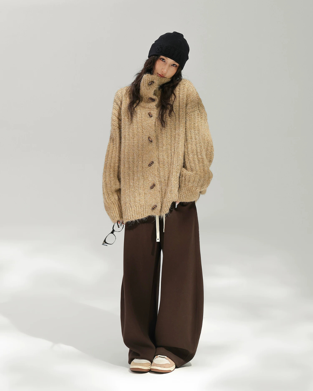 Stand Collar Ribbed Knit Cardigan ACS0392