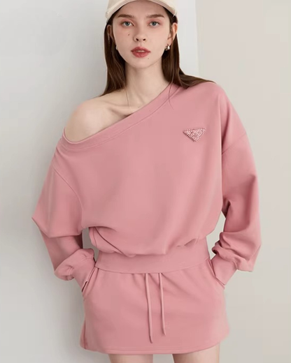 One-Shoulder Sweatshirt Top / Mini Skirt DPY0069