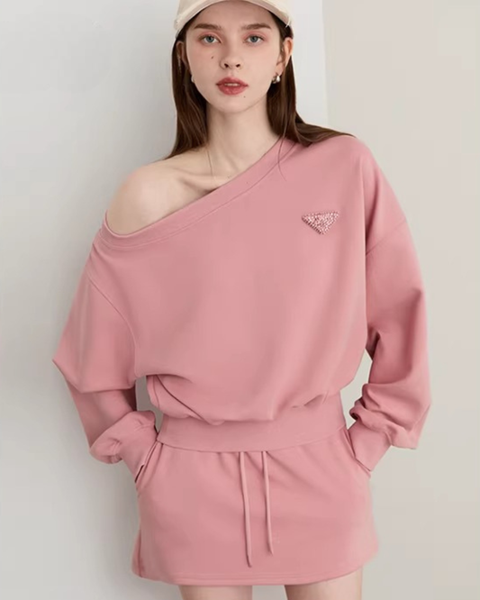 One-Shoulder Sweatshirt Top / Mini Skirt DPY0069