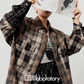 Brown Plaid Shirt  / Leather Mini Skirt LLA0519