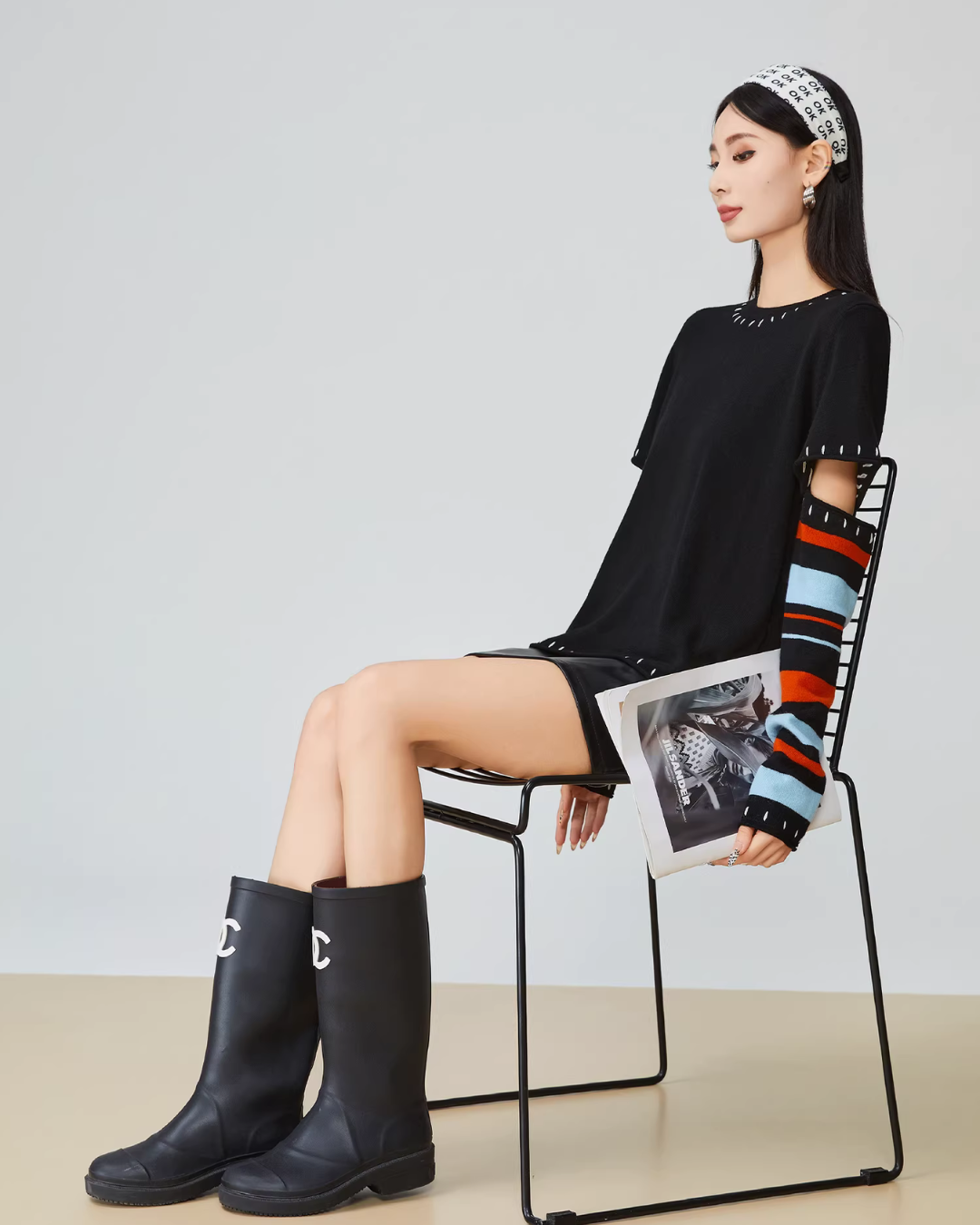 Black Striped Patchwork Knit FER0033