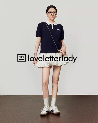 Color Block Polo Knit Top LLA0491