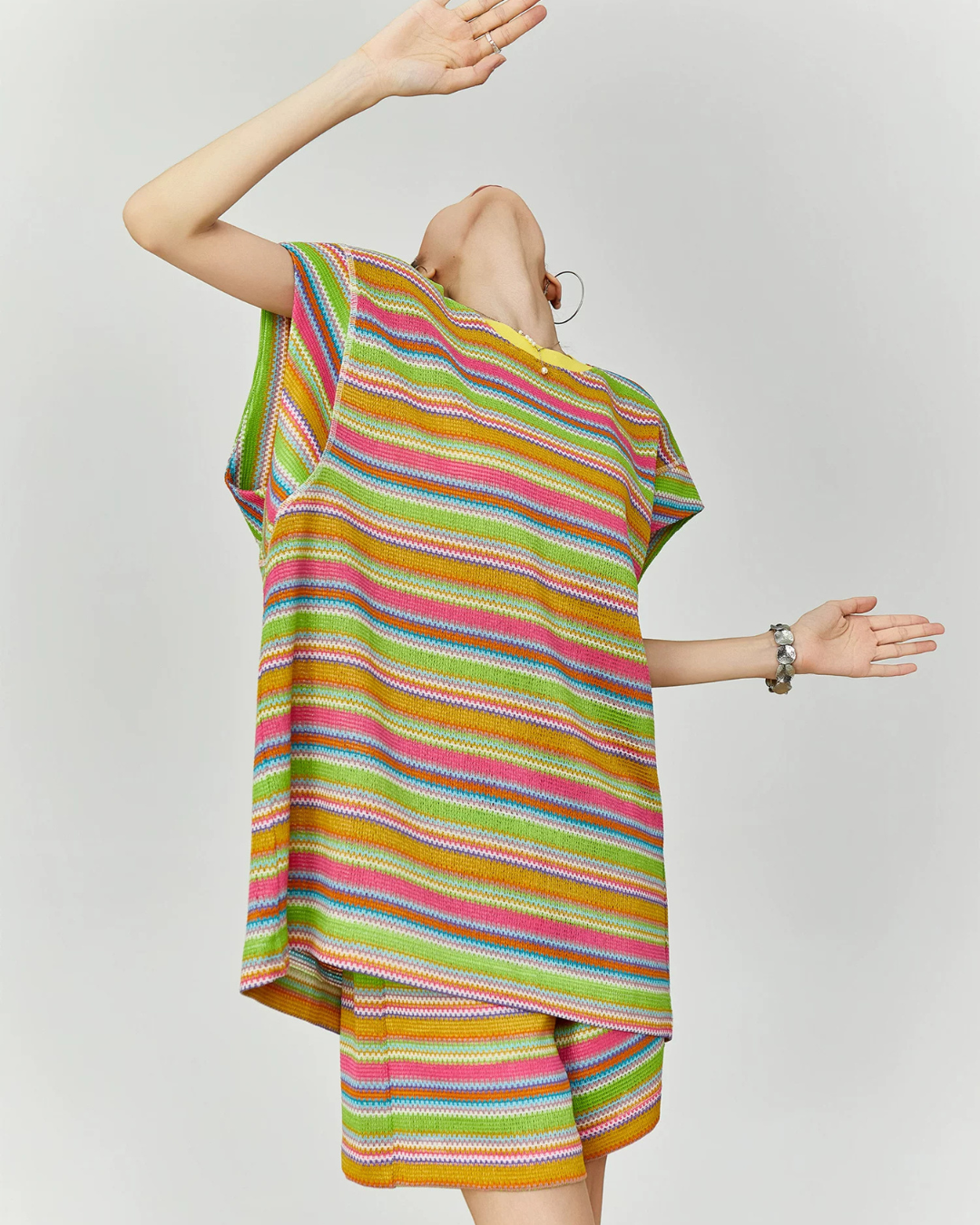Multicolor Striped Sleeveless Top / Shorts FER0353