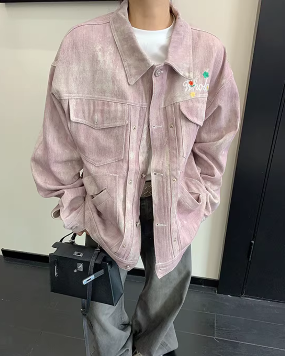 Back Logo Pink Denim Jacket YLS1026