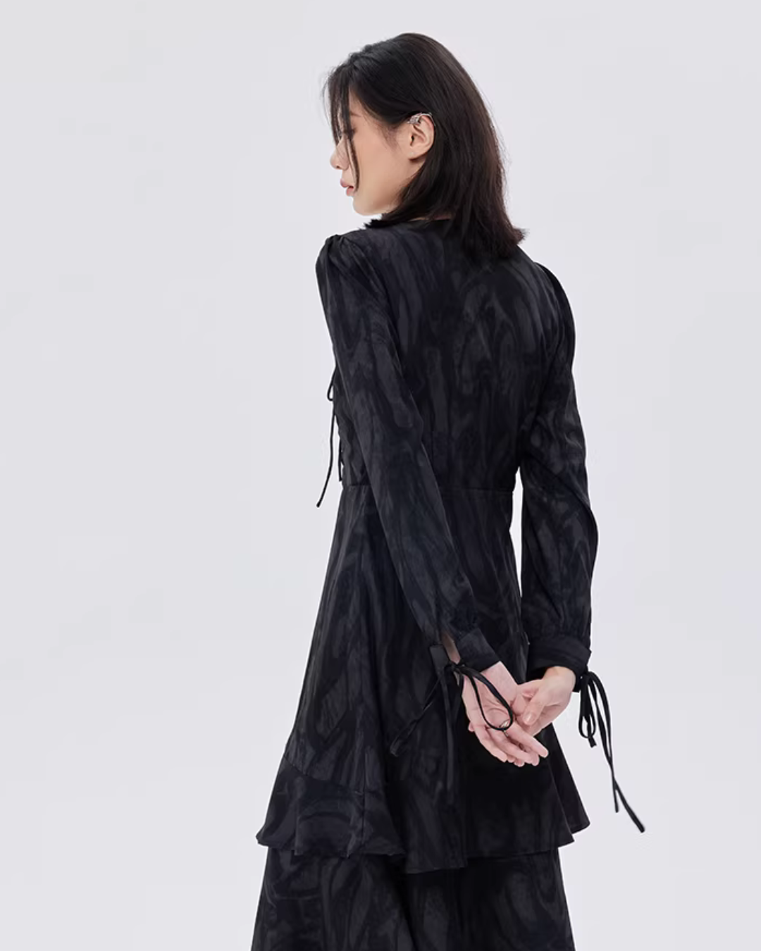 Marble Mid-Length Black Dress SHN0051