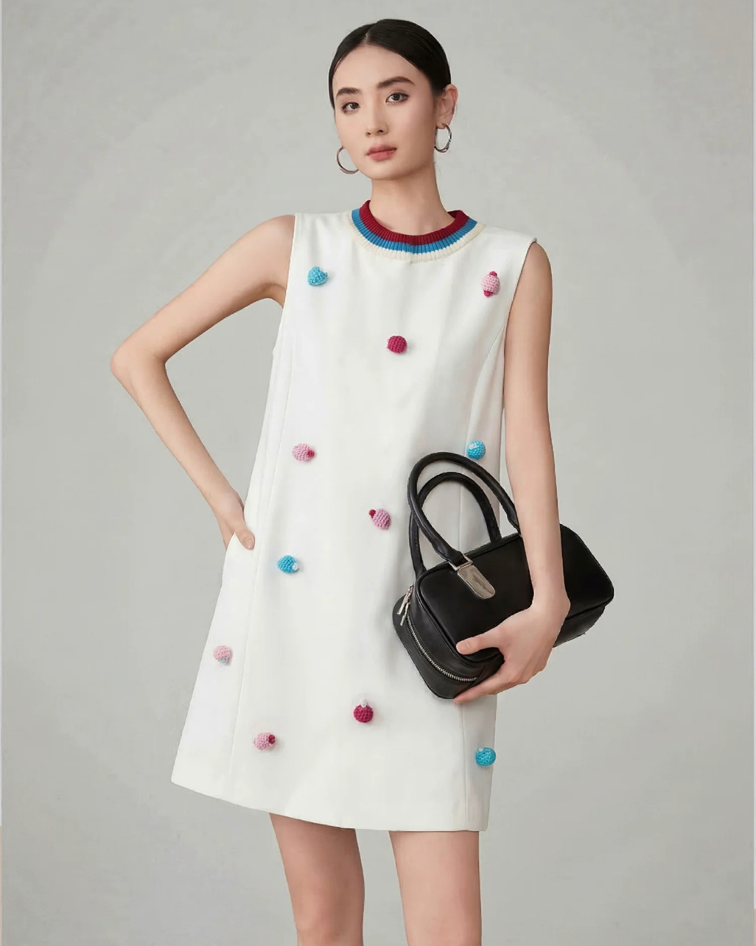 3D Pom-Pom Sleeveless Dress FER0146