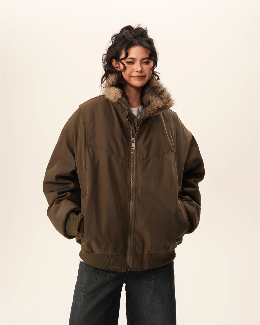 Stand Collar Inner Fur Jacket BWA0011