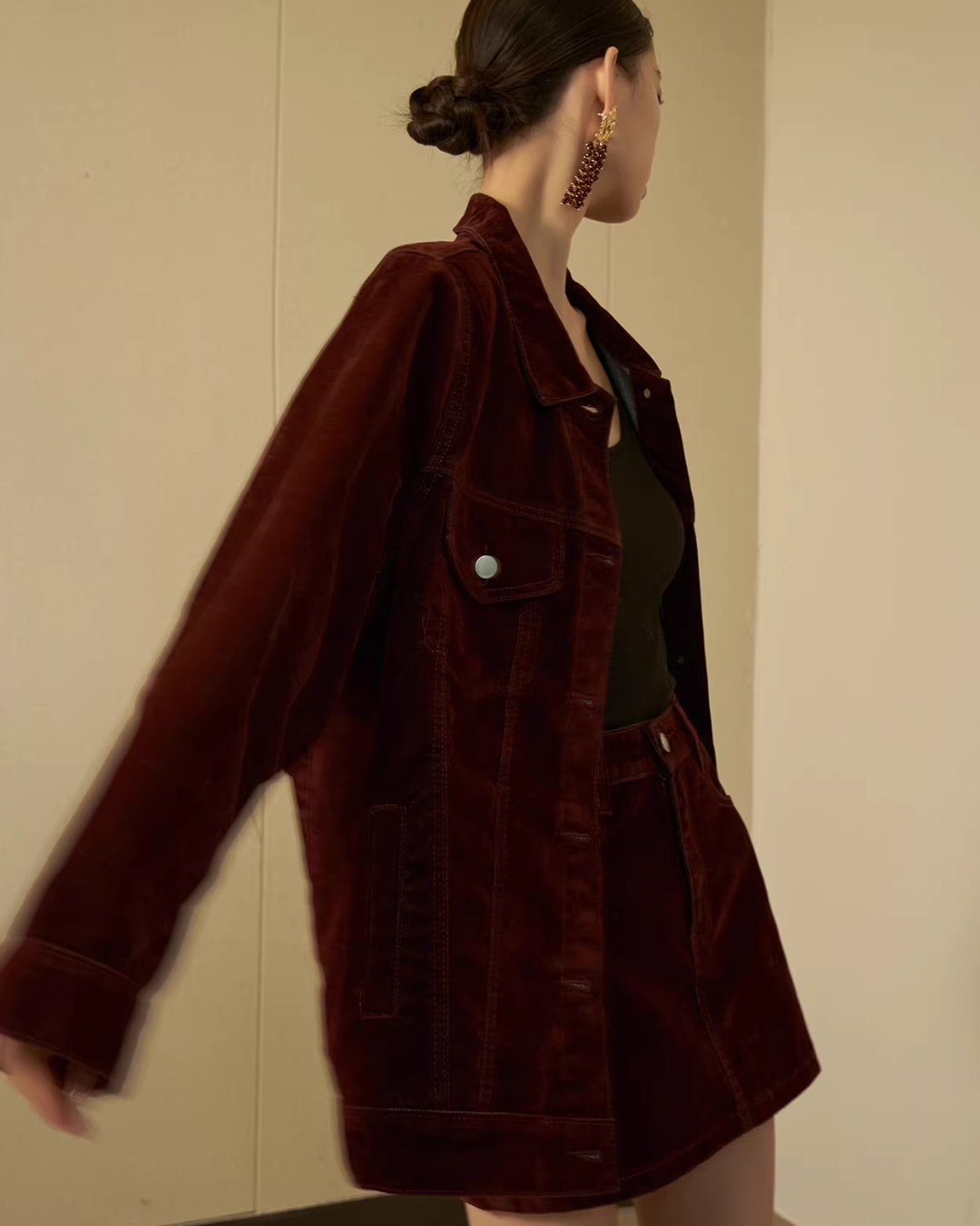 Wine Red Corduroy Jacket / Mini Skirt SUY0030