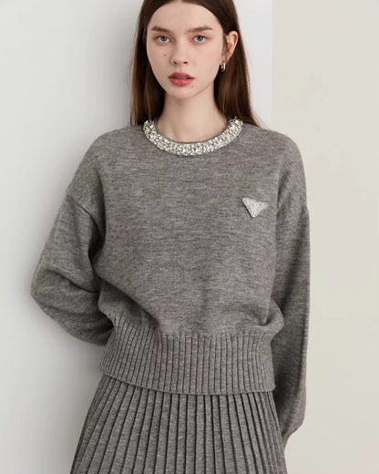 Sparkling Collar Knit Top / Knit Pleated Skirt DPY0075