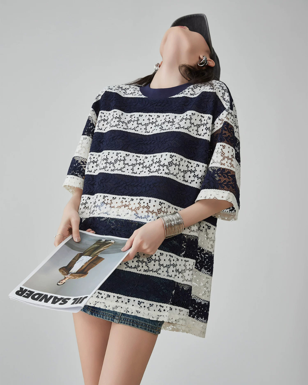 Sheer Lace Border Oversized T-Shirt FER0237