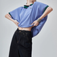 Color-Block Rib Asymmetric Neck T-shirt FER0245