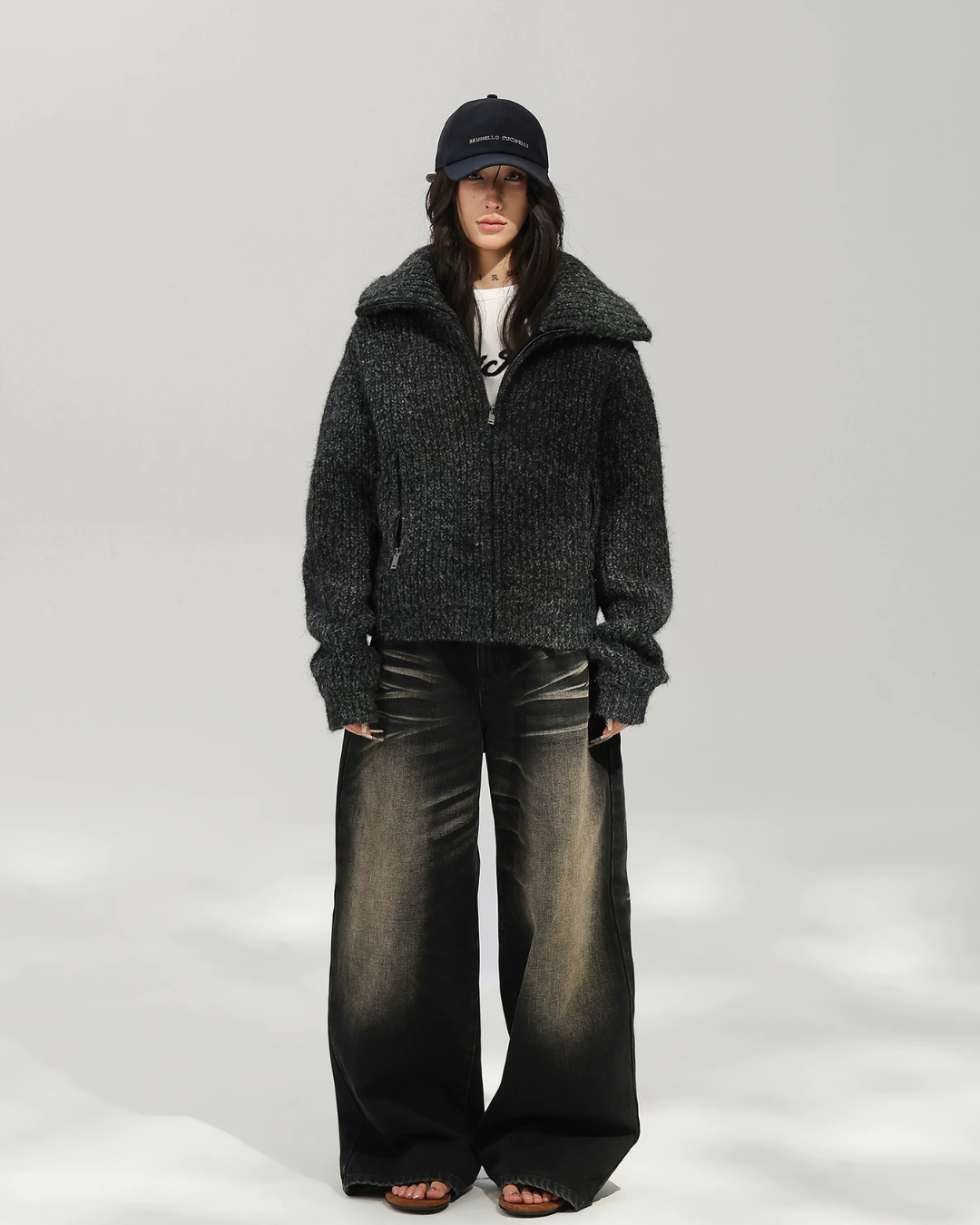 Oversized Knit Zip-Up Jacket ACS0388