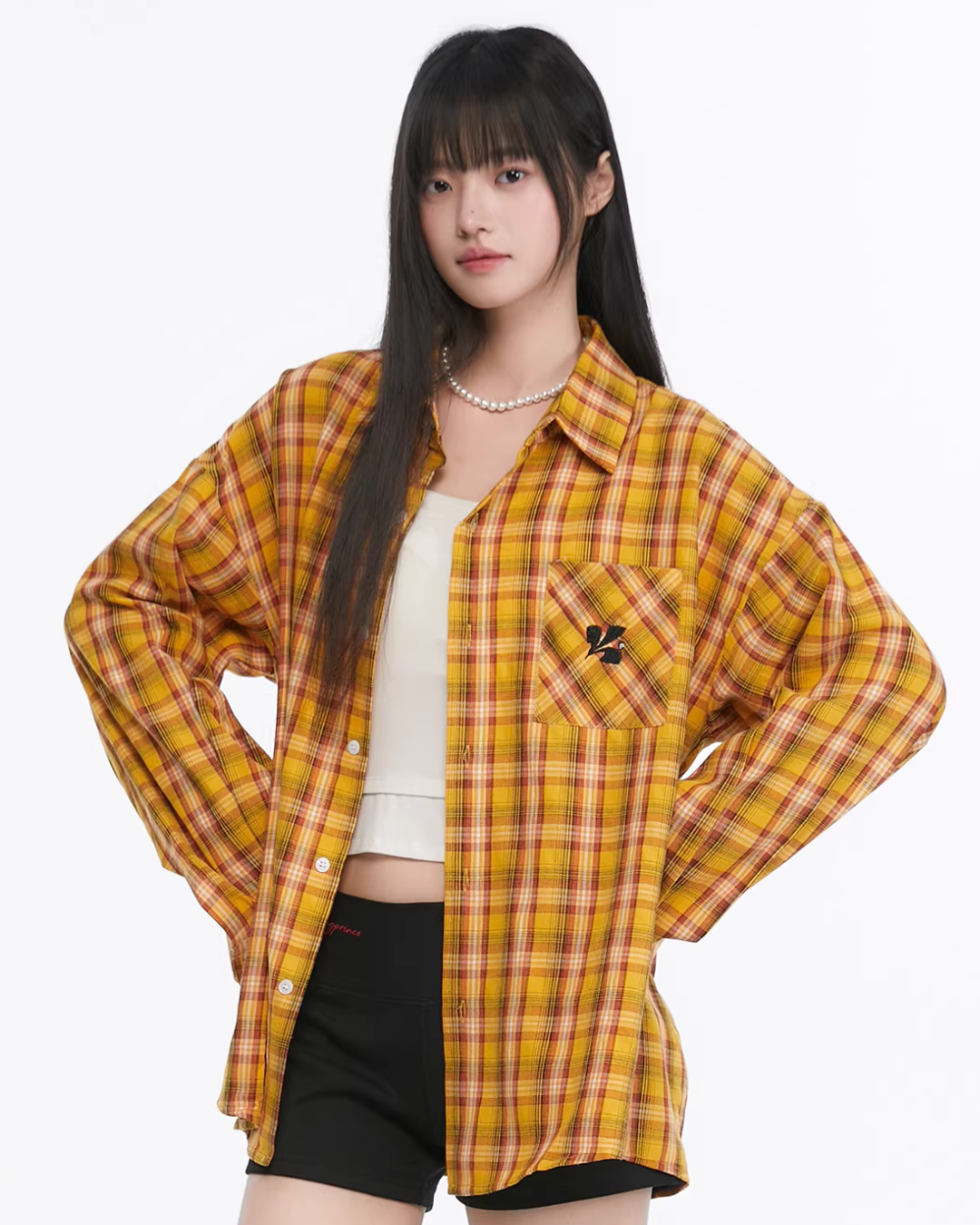 Paid Loose Long-Sleeve Shirt / Washed Straight Jeans KIP0009