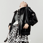 Vintage Leather Jacket / Asymmetrical Check Skirt LLA0528
