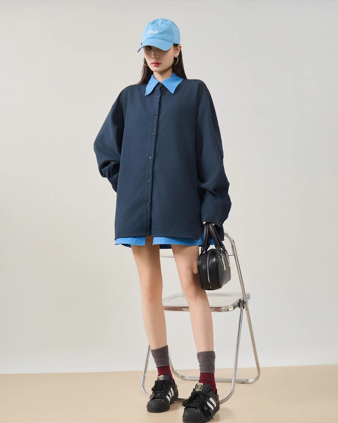 Color-Block Layered Oversized Shirt FER0072