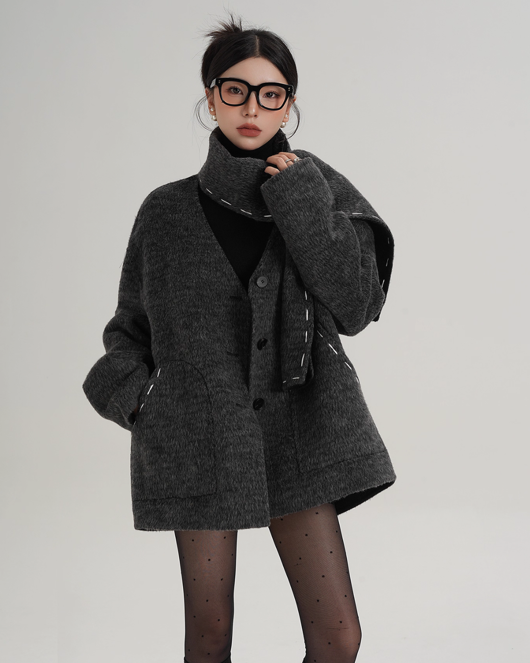 Scarf Mid-Length Wool Coat SRS0383
