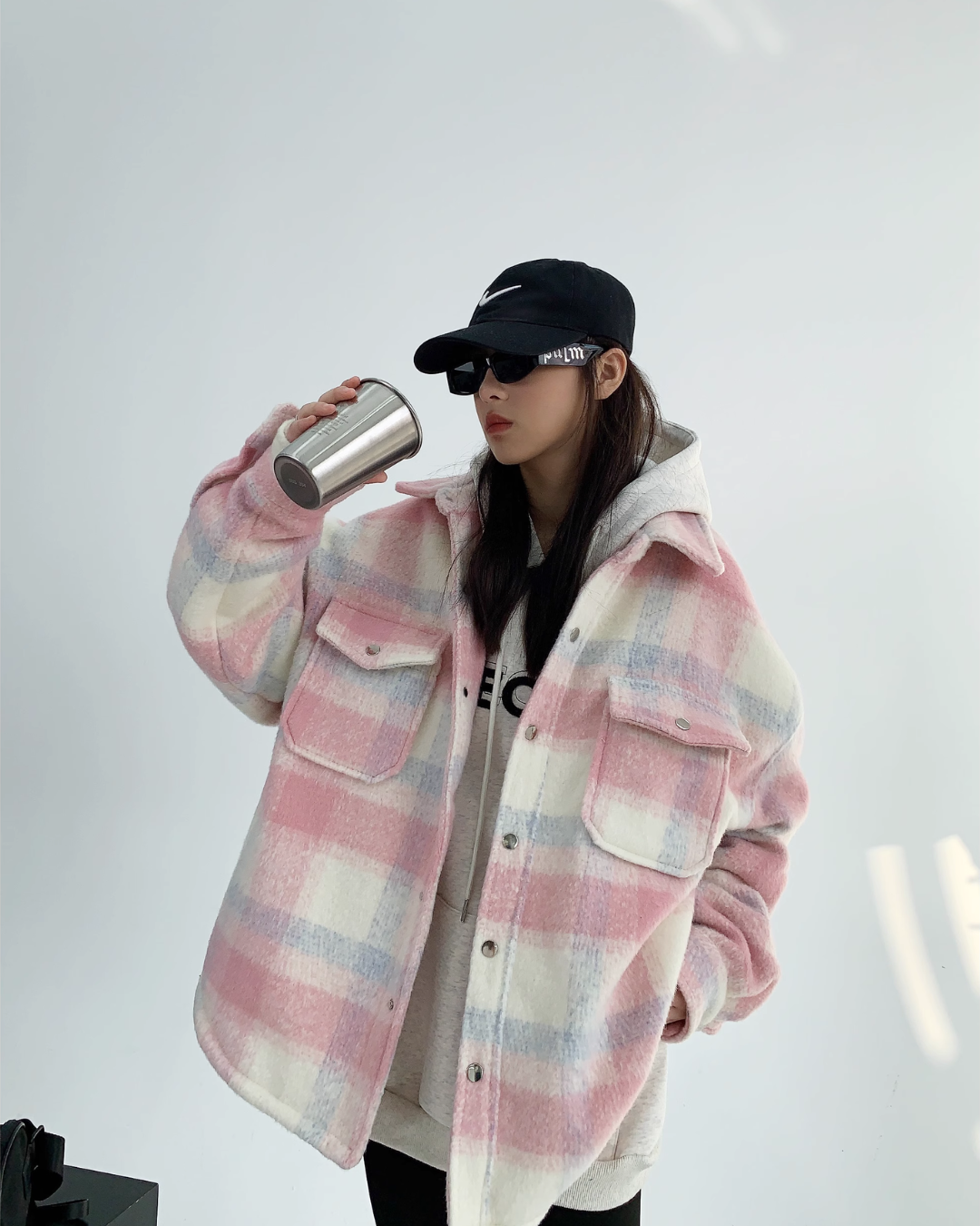 Brushed Plaid Long Sleeve Jacket YLS0397