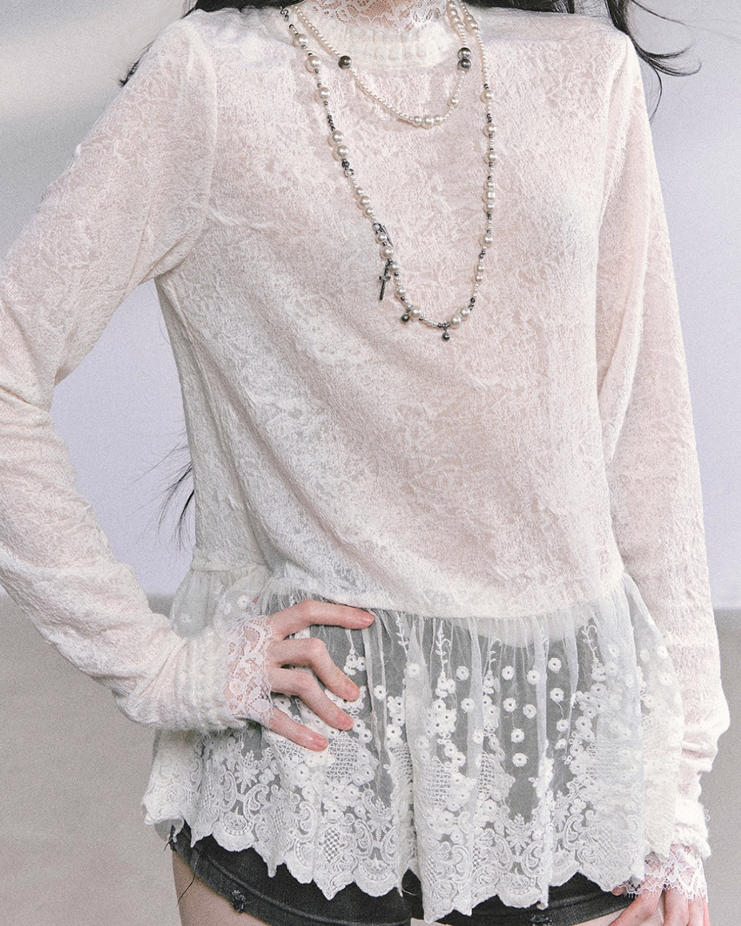 Mock neck Long Sleeve Hollow Top LAS0040