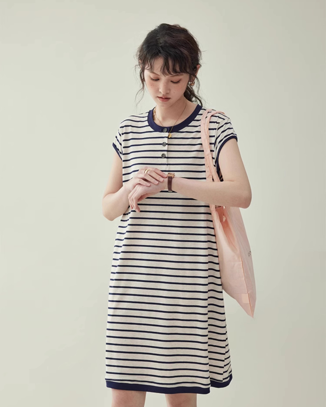 Striped Round Neck T-Shirt Dress AMU0037
