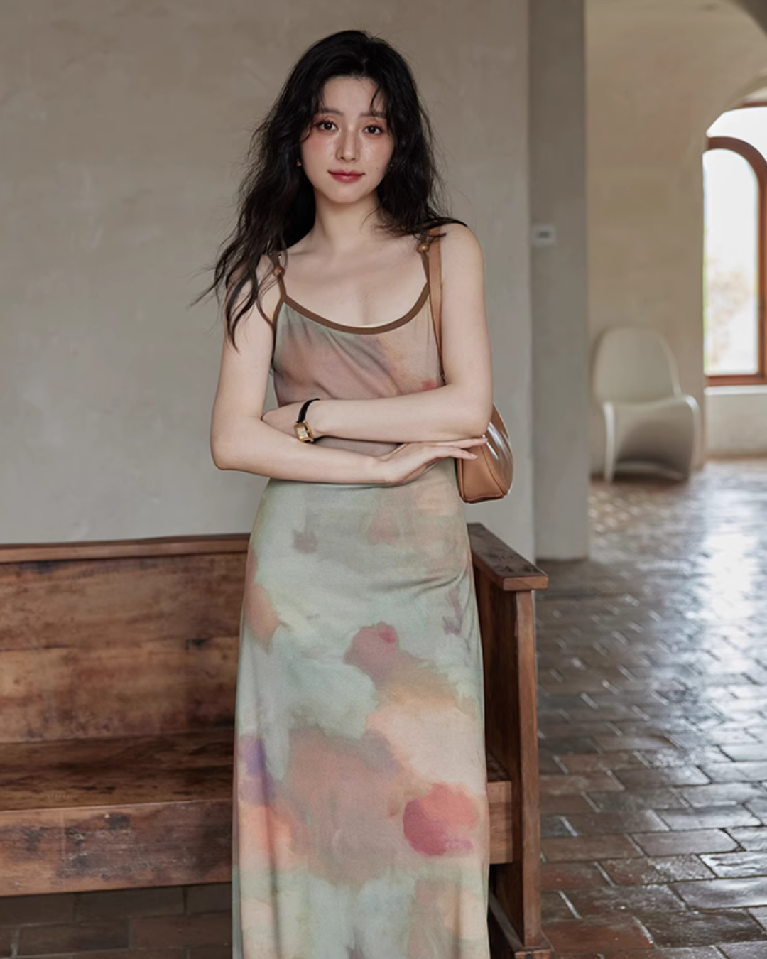Marble Pattern Camisole Long Dress SMS0013