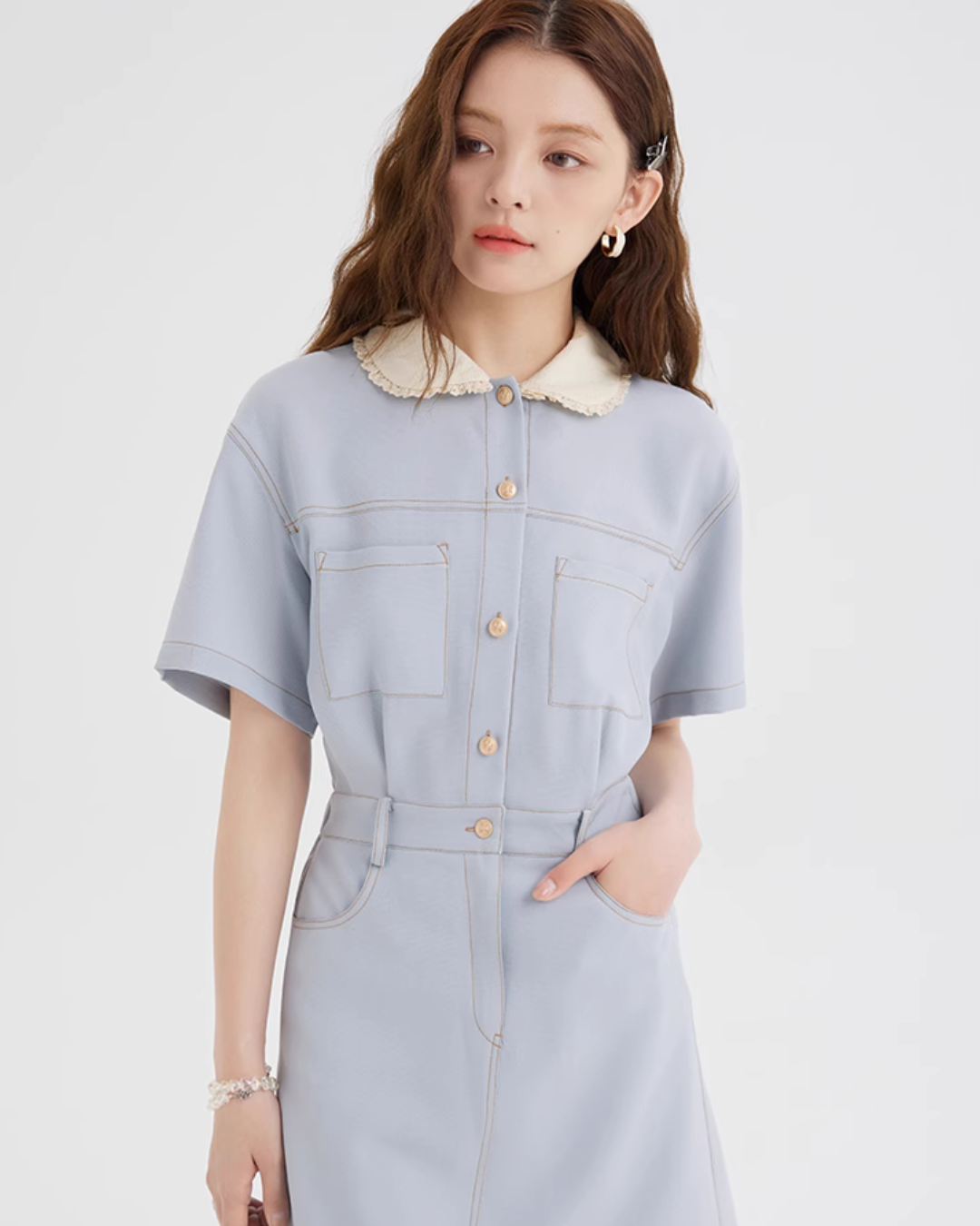 French Collar Denim Dress LSN0006