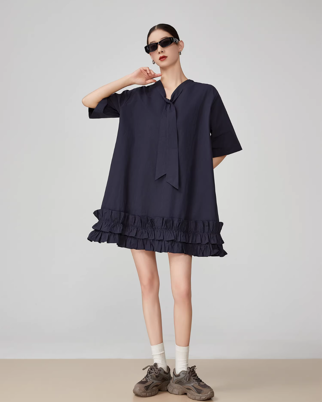 Bow-tie Hem Frill Mini Dress FER0103