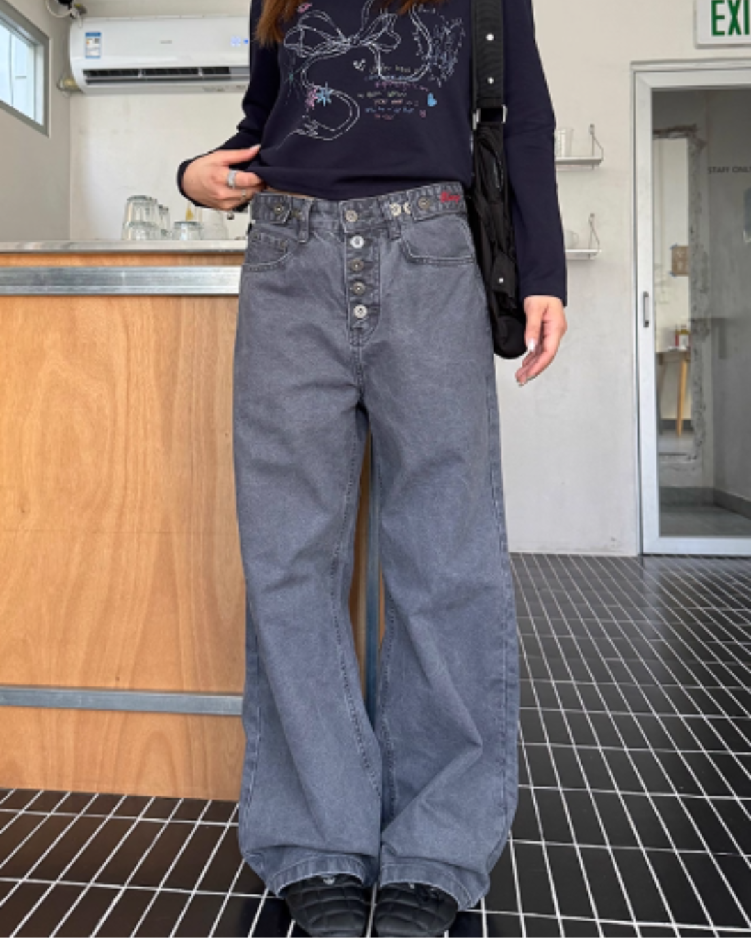 Straight Loose Button Work Pants CYE0019